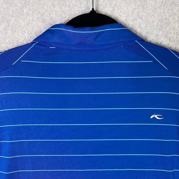 KJUS Mens L 52 Stripe Polo Short Sleeve Blue Golf Shirt UPF50+ - Picture 5 of 6